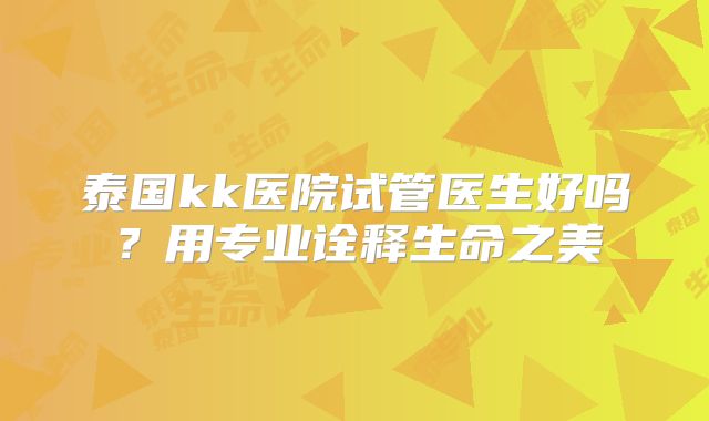 泰国kk医院试管医生好吗？用专业诠释生命之美
