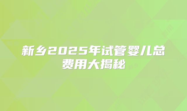 新乡2025年试管婴儿总费用大揭秘