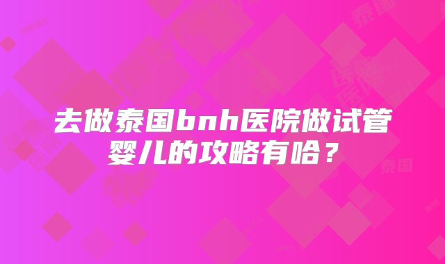 去做泰国bnh医院做试管婴儿的攻略有哈？