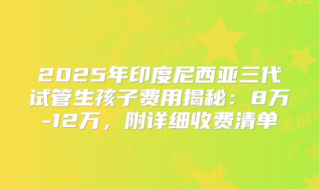 2025年印度尼西亚三代试管生孩子费用揭秘：8万-12万，附详细收费清单
