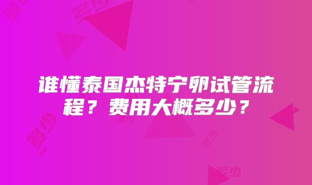 谁懂泰国杰特宁卵试管流程?费用大概多少?