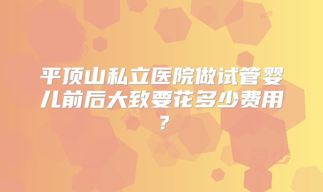 平顶山私立医院做试管婴儿前后大致要花多少费用？