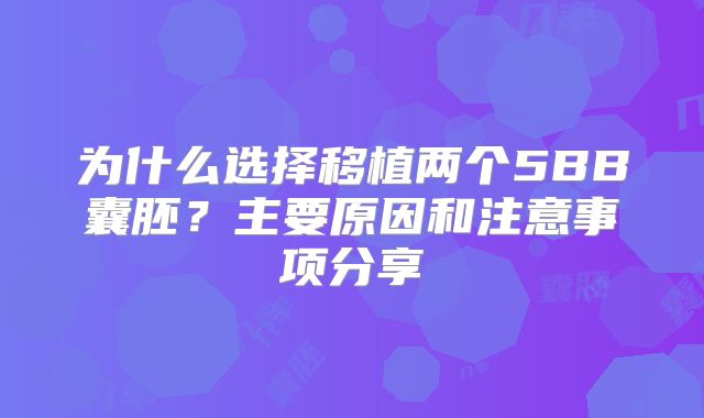 为什么选择移植两个5BB囊胚？主要原因和注意事项分享