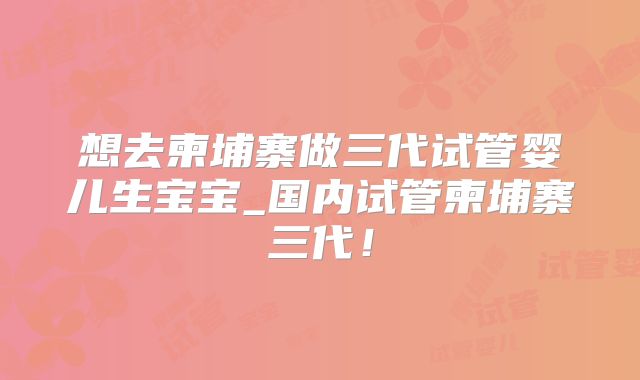 想去柬埔寨做三代试管婴儿生宝宝_国内试管柬埔寨三代!
