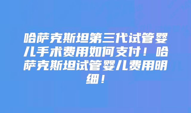 哈萨克斯坦第三代试管婴儿手术费用如何支付！哈萨克斯坦试管婴儿费用明细！