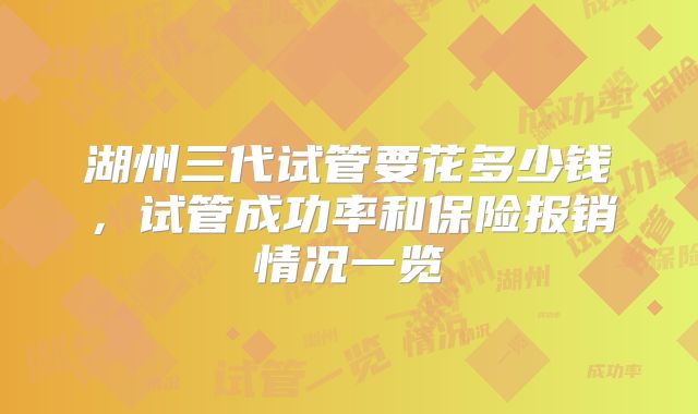 湖州三代试管要花多少钱，试管成功率和保险报销情况一览