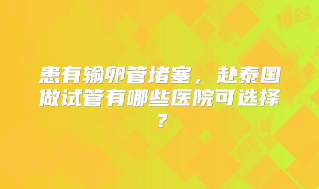 患有输卵管堵塞，赴泰国做试管有哪些医院可选择？