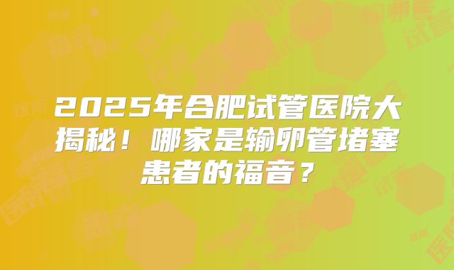 2025年合肥试管医院大揭秘!哪家是输卵管堵塞患者的福音?