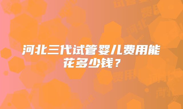 河北三代试管婴儿费用能花多少钱?