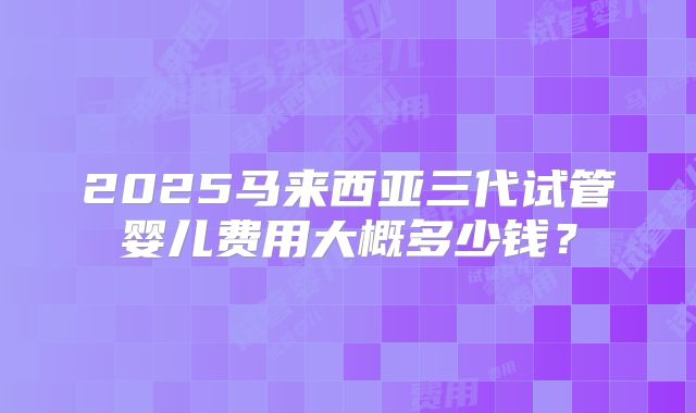 2025马来西亚三代试管婴儿费用大概多少钱？