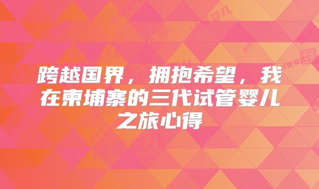 跨越国界，拥抱希望，我在柬埔寨的三代试管婴儿之旅心得