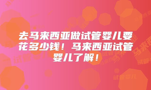 去马来西亚做试管婴儿要花多少钱！马来西亚试管婴儿了解！