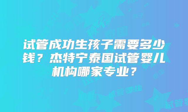 试管成功生孩子需要多少钱？杰特宁泰国试管婴儿机构哪家专业？