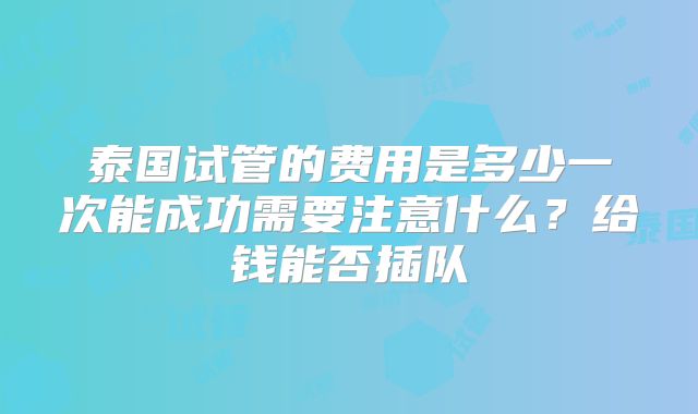 泰国试管的费用是多少一次能成功需要注意什么?给钱能否插队