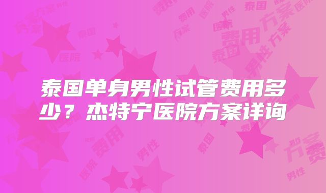 泰国单身男性试管费用多少？杰特宁医院方案详询
