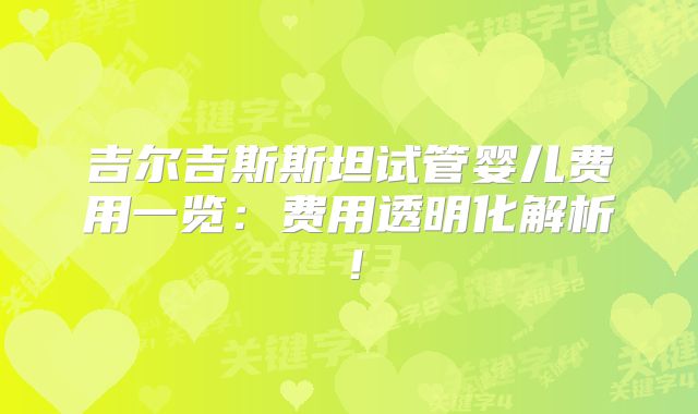吉尔吉斯斯坦试管婴儿费用一览：费用透明化解析！
