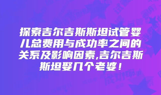 探索吉尔吉斯斯坦试管婴儿总费用与成功率之间的关系及影响因素,吉尔吉斯斯坦娶几个老婆！