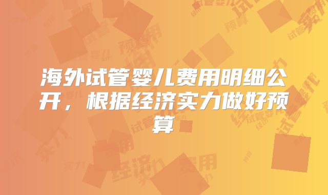 海外试管婴儿费用明细公开，根据经济实力做好预算