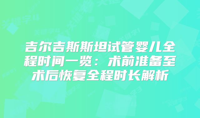 吉尔吉斯斯坦试管婴儿全程时间一览:术前准备至术后恢复全程时长解析