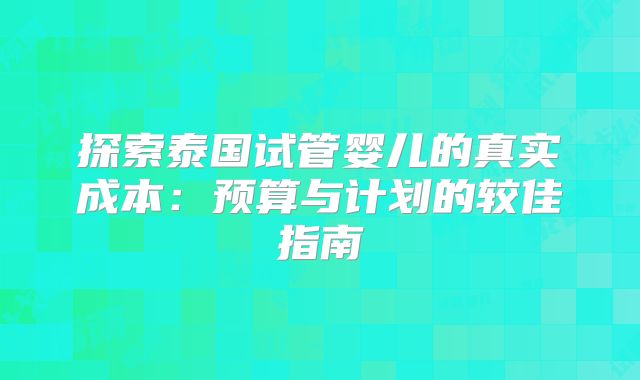 探索泰国试管婴儿的真实成本:预算与计划的较佳指南