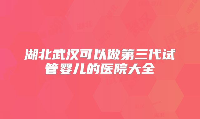 湖北武汉可以做第三代试管婴儿的医院大全