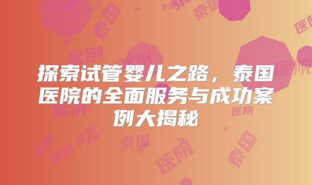 探索试管婴儿之路，泰国医院的全面服务与成功案例大揭秘
