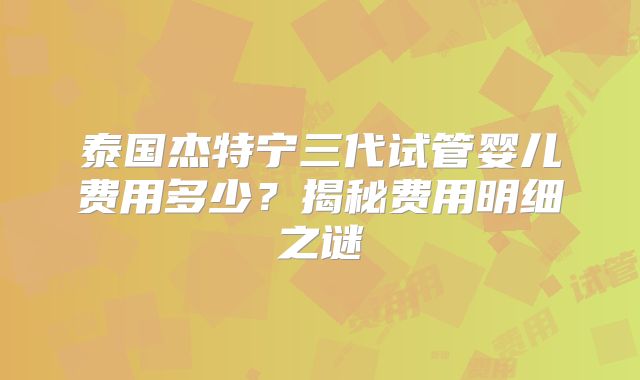 泰国杰特宁三代试管婴儿费用多少?揭秘费用明细之谜
