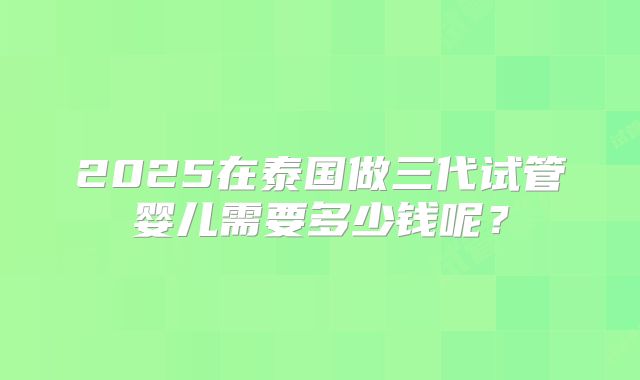 2025在泰国做三代试管婴儿需要多少钱呢?