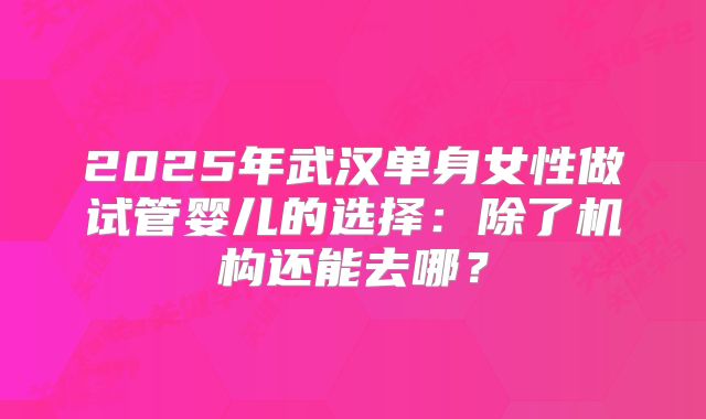 2025年武汉单身女性做试管婴儿的选择：除了机构还能去哪？