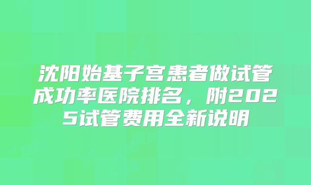 沈阳始基子宫患者做试管成功率医院排名，附2025试管费用全新说明