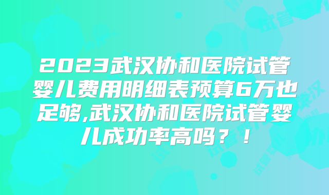 2023武汉协和医院试管婴儿费用明细表预算6万也足够,武汉协和医院试管婴儿成功率高吗？！
