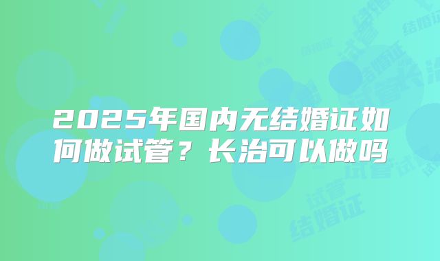 2025年国内无结婚证如何做试管?长治可以做吗