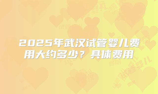 2025年武汉试管婴儿费用大约多少？具体费用