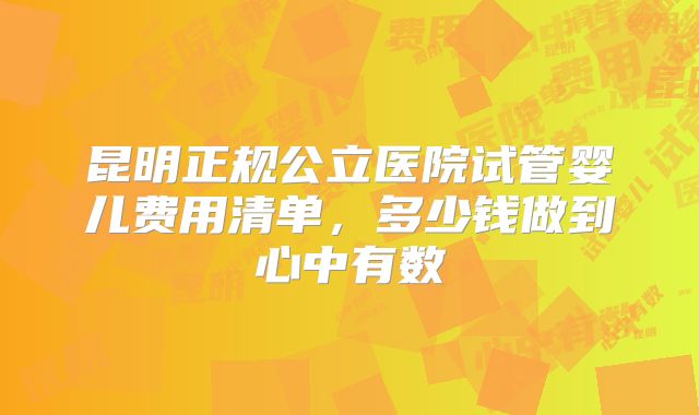 昆明正规公立医院试管婴儿费用清单，多少钱做到心中有数