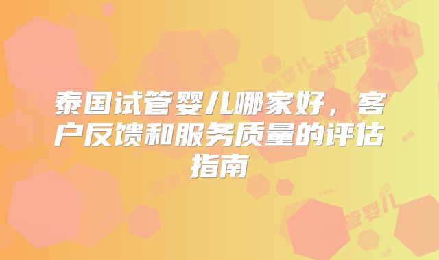 泰国试管婴儿哪家好，客户反馈和服务质量的评估指南