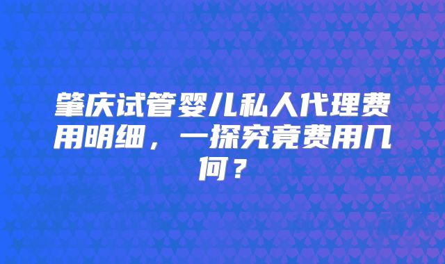 肇庆试管婴儿私人代理费用明细，一探究竟费用几何？