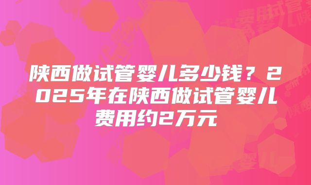 陕西做试管婴儿多少钱？2025年在陕西做试管婴儿费用约2万元
