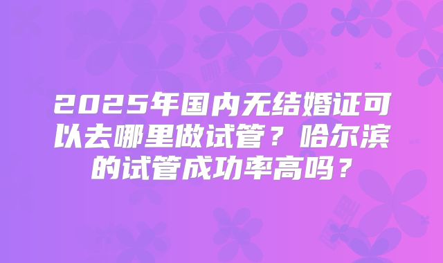 2025年国内无结婚证可以去哪里做试管?哈尔滨的试管成功率高吗?