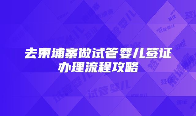 去柬埔寨做试管婴儿签证办理流程攻略