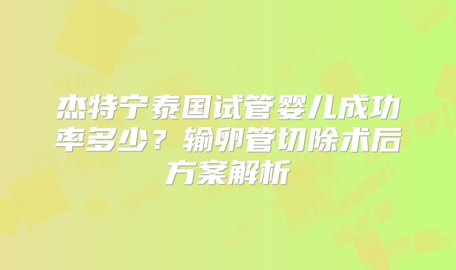 杰特宁泰国试管婴儿成功率多少？输卵管切除术后方案解析