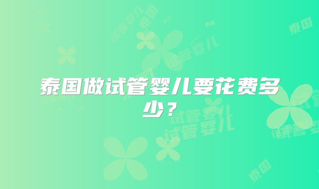 泰国做试管婴儿要花费多少？