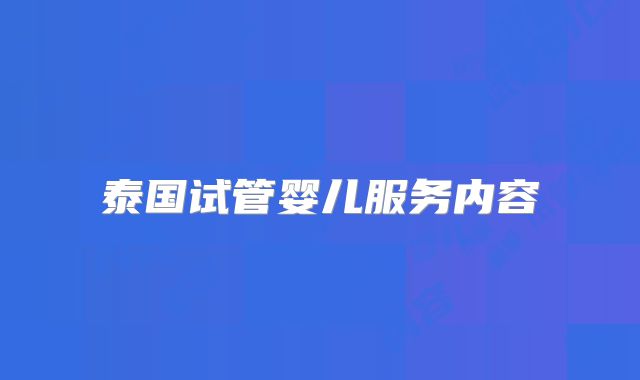 泰国试管婴儿服务内容