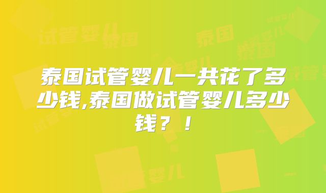 泰国试管婴儿一共花了多少钱,泰国做试管婴儿多少钱？！