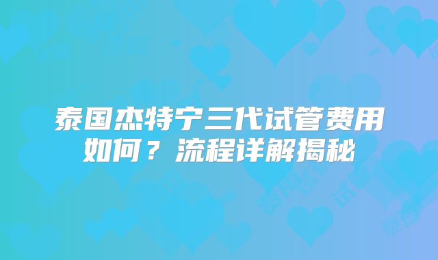 泰国杰特宁三代试管费用如何?流程详解揭秘