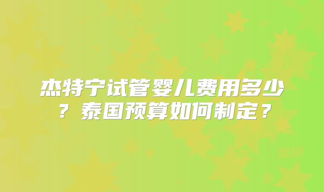 杰特宁试管婴儿费用多少？泰国预算如何制定？