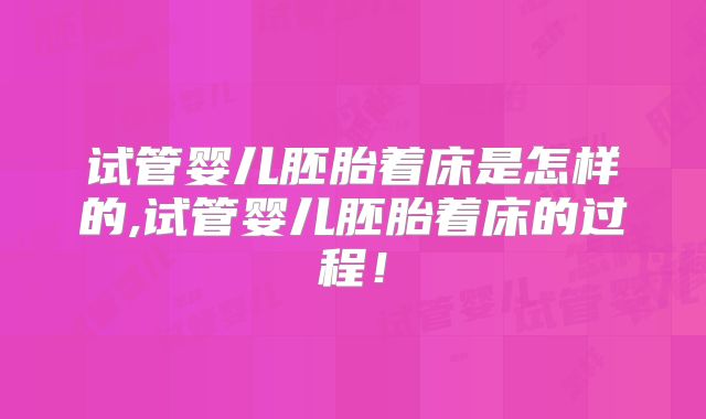 试管婴儿胚胎着床是怎样的,试管婴儿胚胎着床的过程!