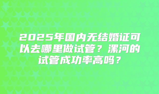 2025年国内无结婚证可以去哪里做试管？漯河的试管成功率高吗？