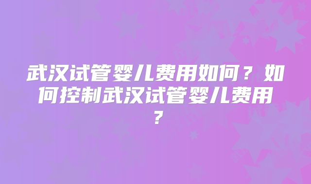 武汉试管婴儿费用如何?如何控制武汉试管婴儿费用?