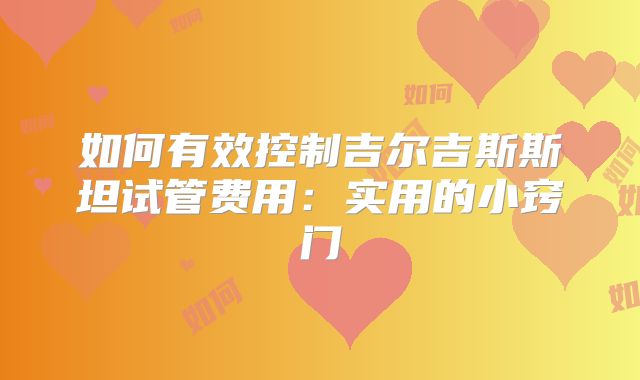 如何有效控制吉尔吉斯斯坦试管费用:实用的小窍门