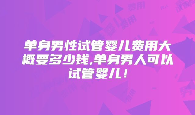 单身男性试管婴儿费用大概要多少钱,单身男人可以试管婴儿!